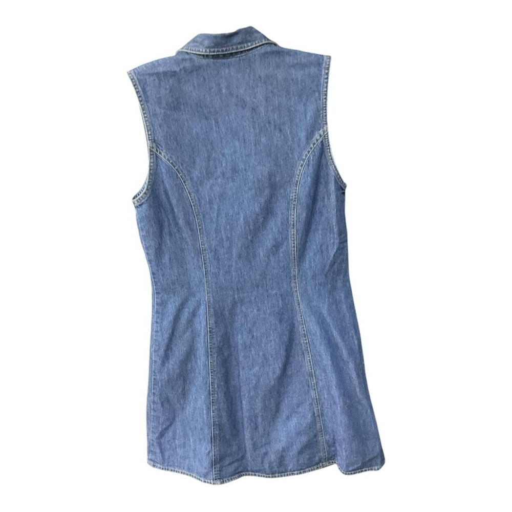 Vintage True Blue Denim Zip Up 90’s Mini Dress Classic Western Size 9/10 - Picture 4 of 7